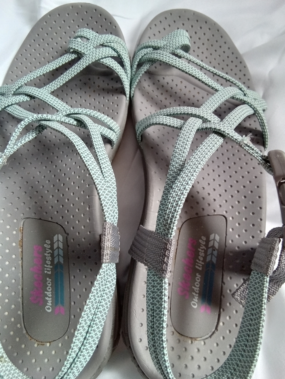 Skechers Women's Gray Sandals with Mint Green Straps - Picture 5 of 6